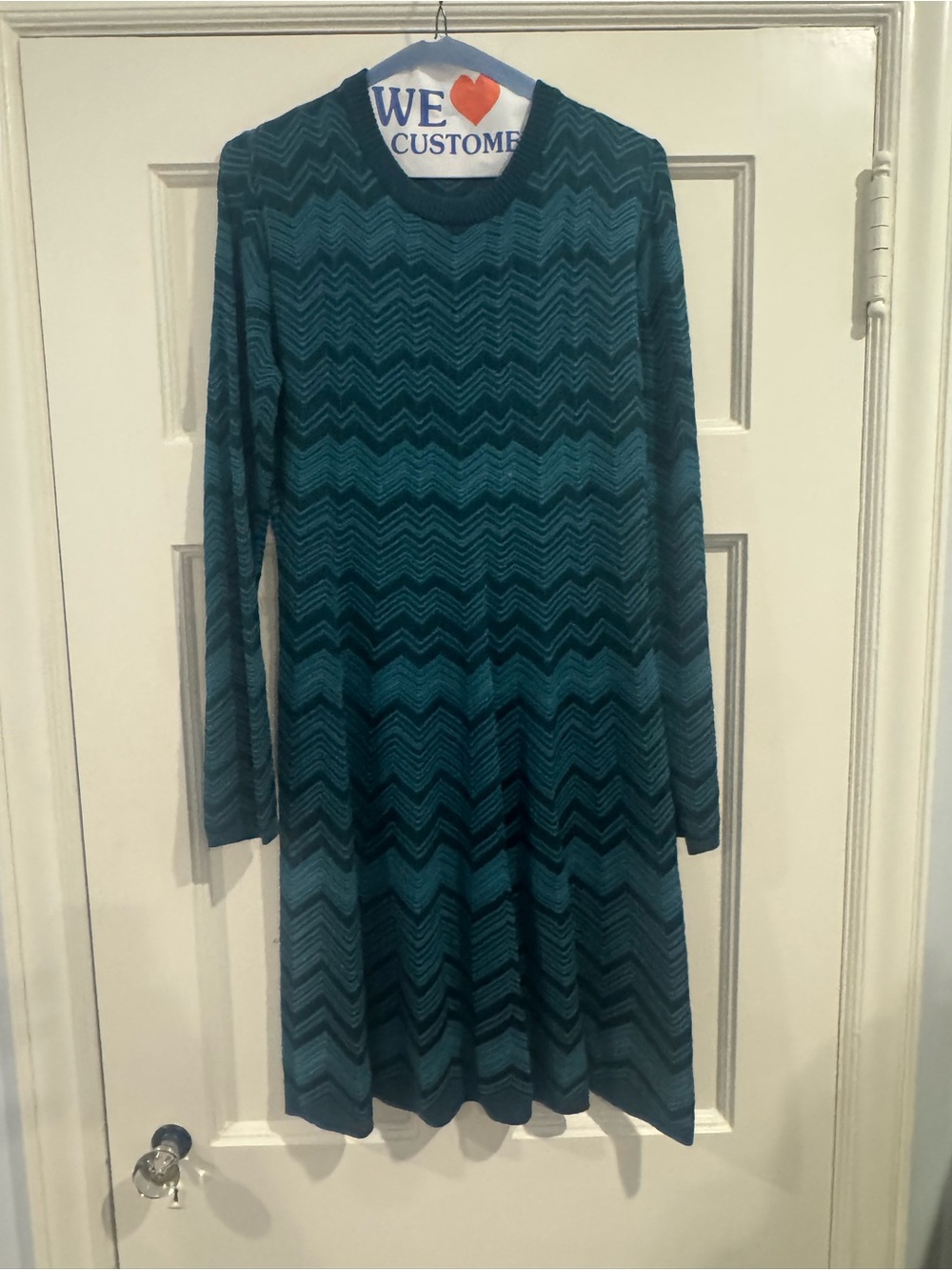 Missoni Teal Chevron Long-Sleeve Knit Dress